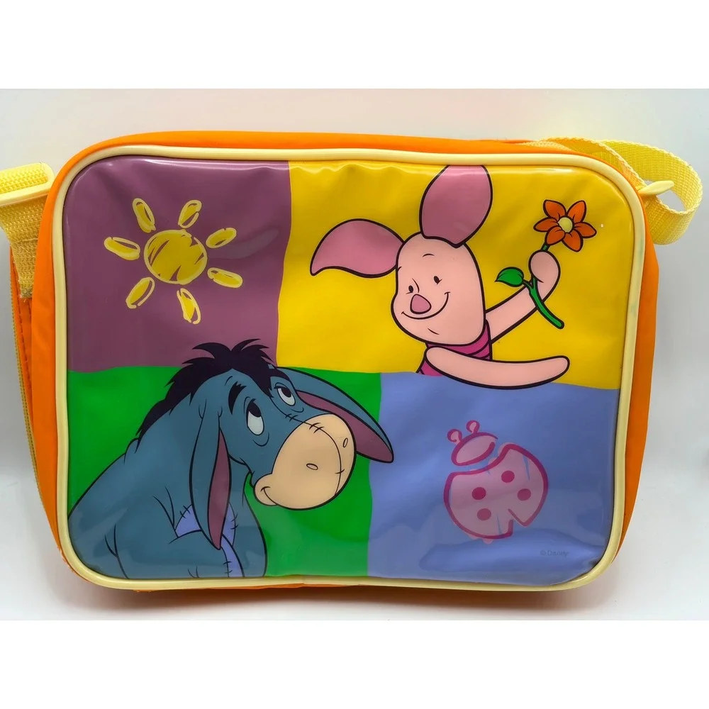 Vintage Disney Winnie the Pooh Tigger Eeyore Thermos Lunch Box Orange Bag 200226